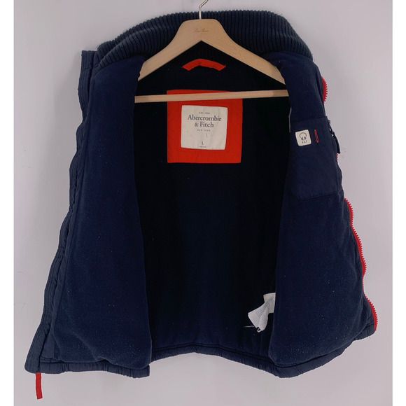 Y2K Abercrombie & Fitch Puffer Vest Large Navy Blue Full Zip Preppy AF Large - Picture 6 of 13